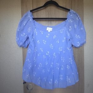 Jun & Ivy Women's Blouse Blue And White Size Large Ruffle Romantic